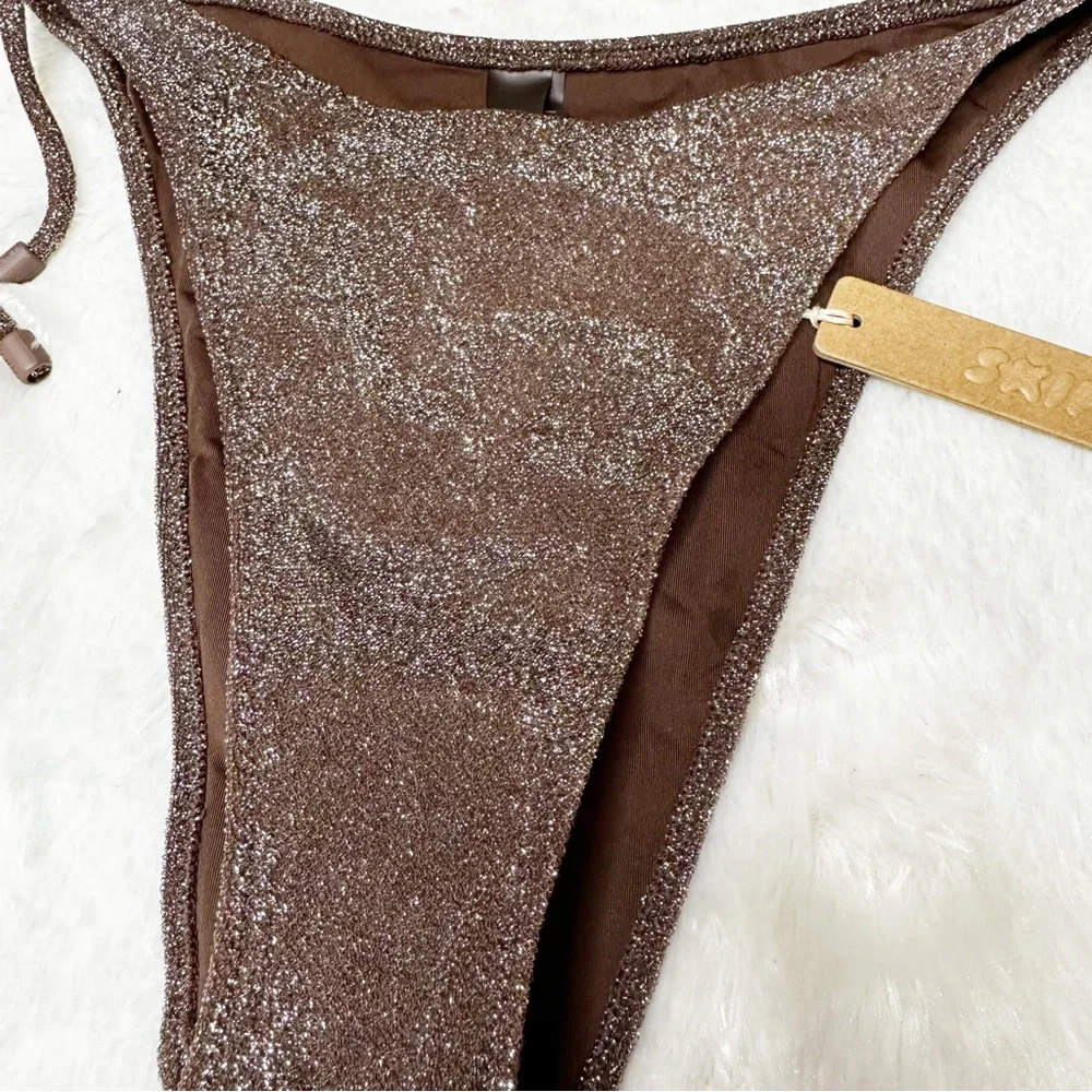NWT RARE Skims Textured Side Tie Bikini Bottom Metallic Cocoa Women’s XL